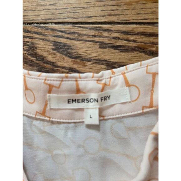Emerson Fry Frankie Blouse Equestrian Gold Elastic Cuff Long Sleeve Size Large - Picture 3 of 5